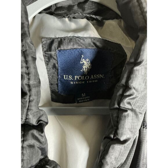 US Polo Assn Mens Puffer Jacket Black Quilted Full Zip Collared Size M - Picture 3 of 7